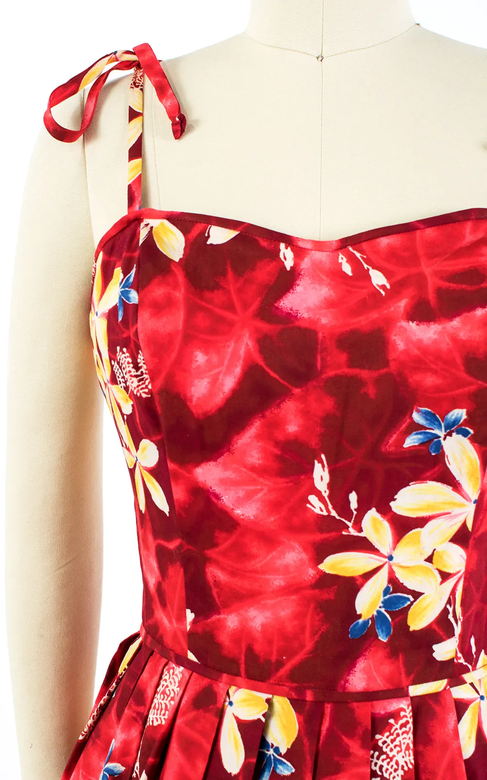 1950s Kamehameha Plumeria Hawaiian Red Cotton Sundress | small