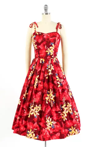 1950s Kamehameha Plumeria Hawaiian Red Cotton Sundress | small