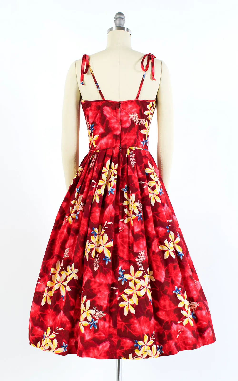 1950s Kamehameha Plumeria Hawaiian Red Cotton Sundress | small