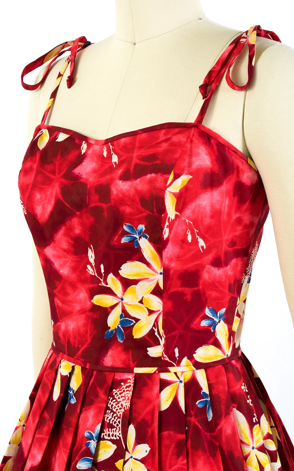 1950s Kamehameha Plumeria Hawaiian Red Cotton Sundress | small