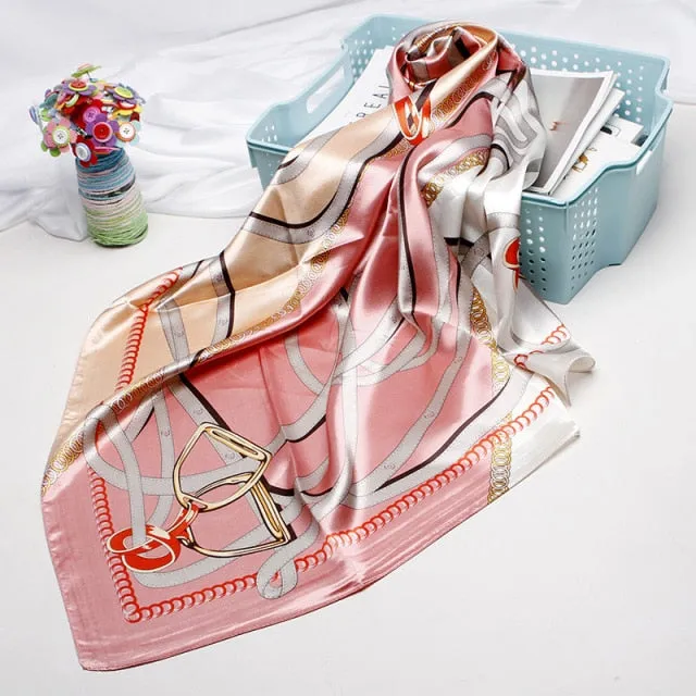 2020 Fashion Head Scarf Headwraps for Women Silk Scarf Female Satin Print 90*90cm Small Square Sunscreen Scarf Bandana