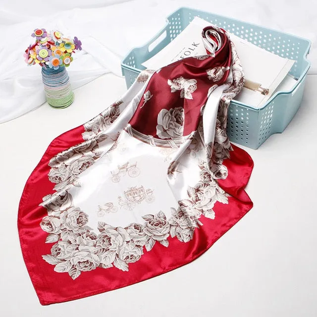 2020 Fashion Head Scarf Headwraps for Women Silk Scarf Female Satin Print 90*90cm Small Square Sunscreen Scarf Bandana