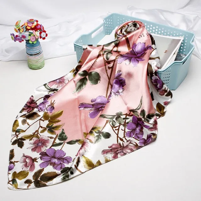 2020 Fashion Head Scarf Headwraps for Women Silk Scarf Female Satin Print 90*90cm Small Square Sunscreen Scarf Bandana
