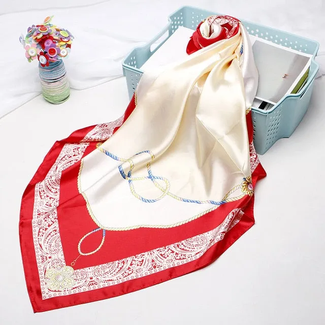 2020 Fashion Head Scarf Headwraps for Women Silk Scarf Female Satin Print 90*90cm Small Square Sunscreen Scarf Bandana