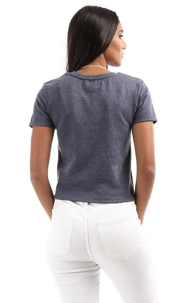 94706 Basic Round Heather Navy Blue Slip On Tee