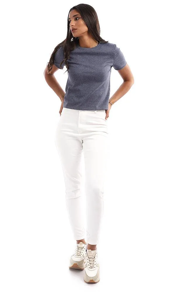 94706 Basic Round Heather Navy Blue Slip On Tee