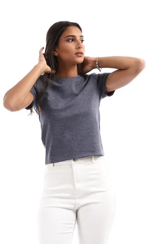 94706 Basic Round Heather Navy Blue Slip On Tee