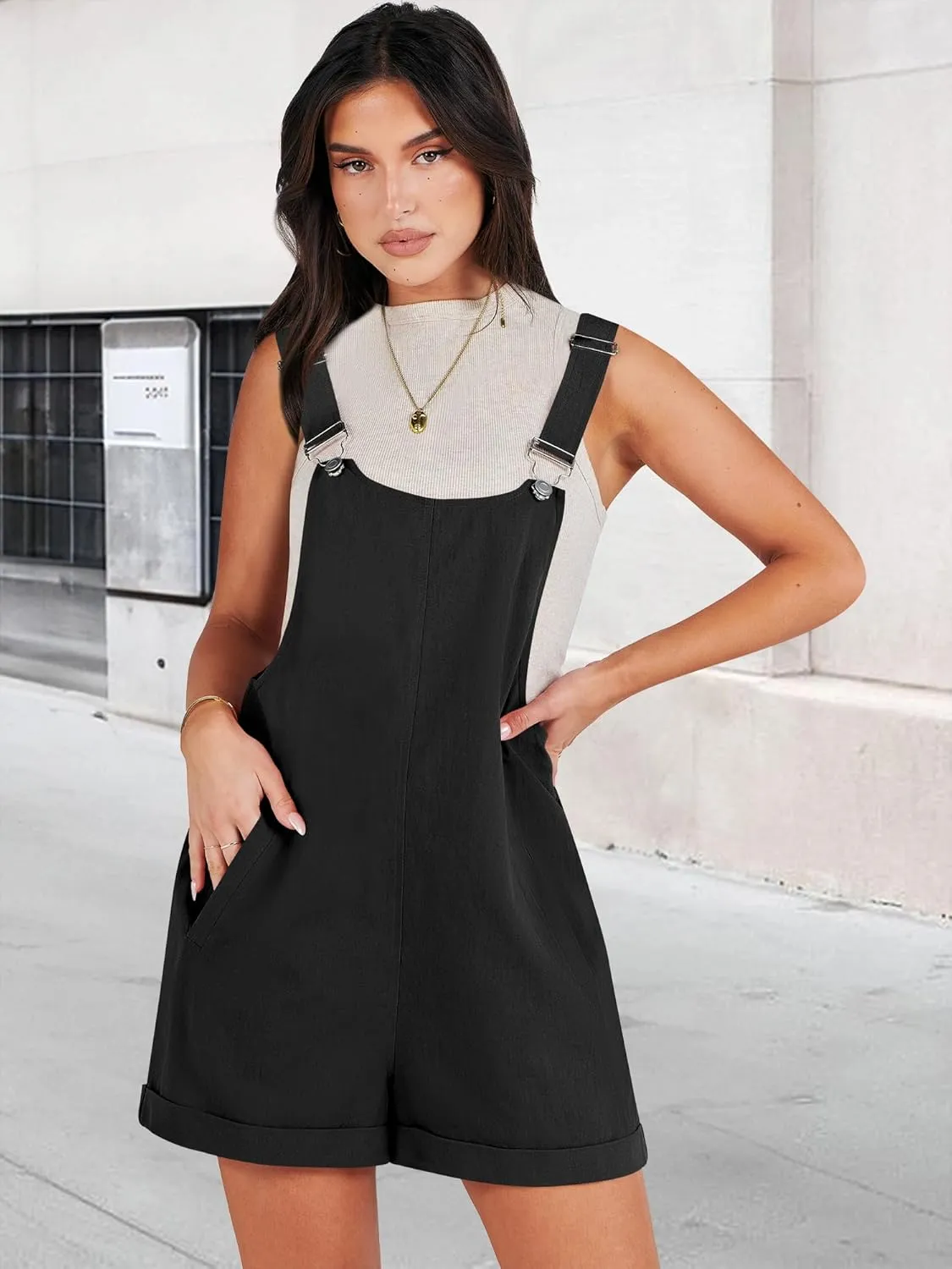 ANRABESS Women's Short Overalls Summer Adjustable Strap Loose Fit Bib Shortalls Rompers Travel Vacation Clothes