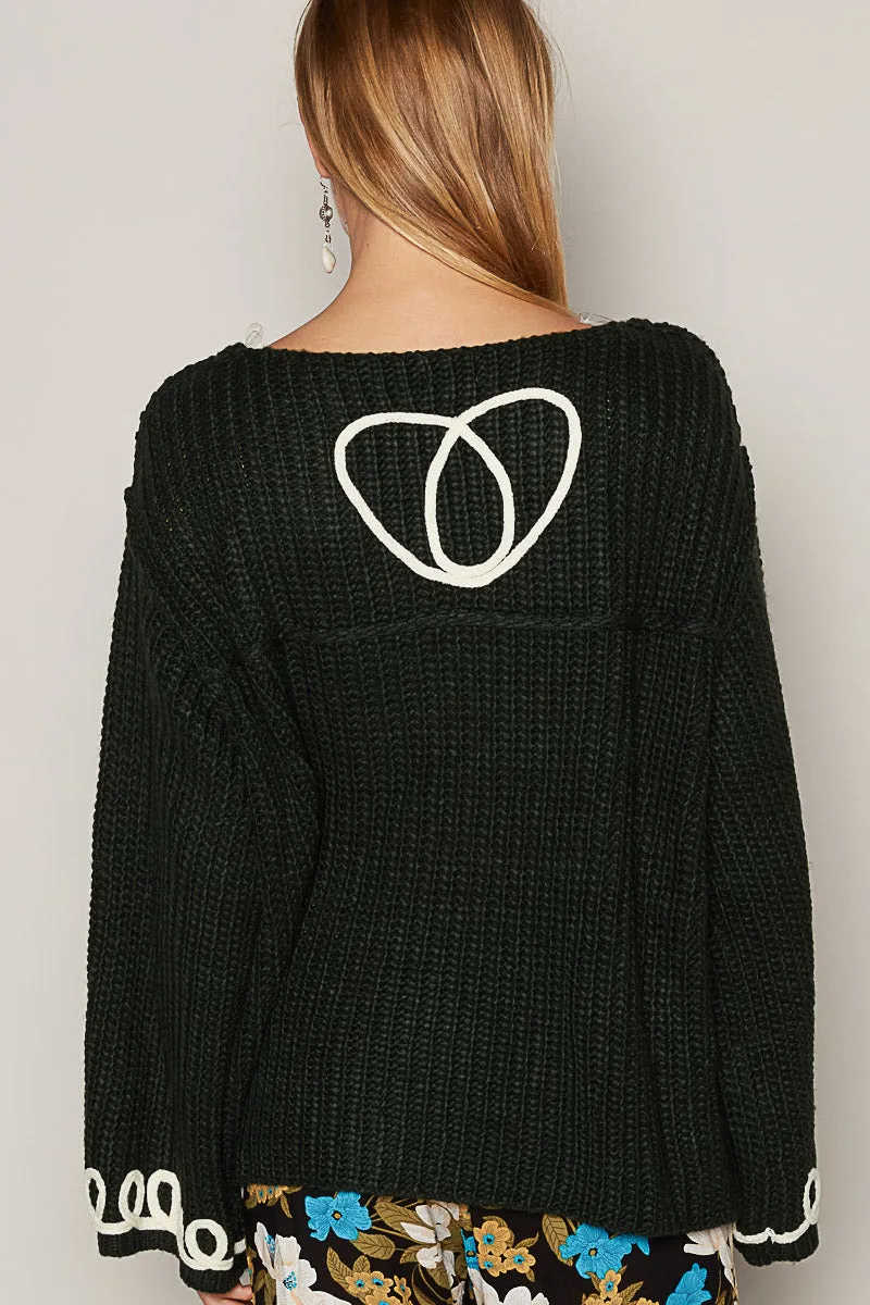 At My Best Soutache Flower Doodle Soft Knit Sweater