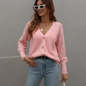Balloon Sleeve Knit Cardigan With Buttons