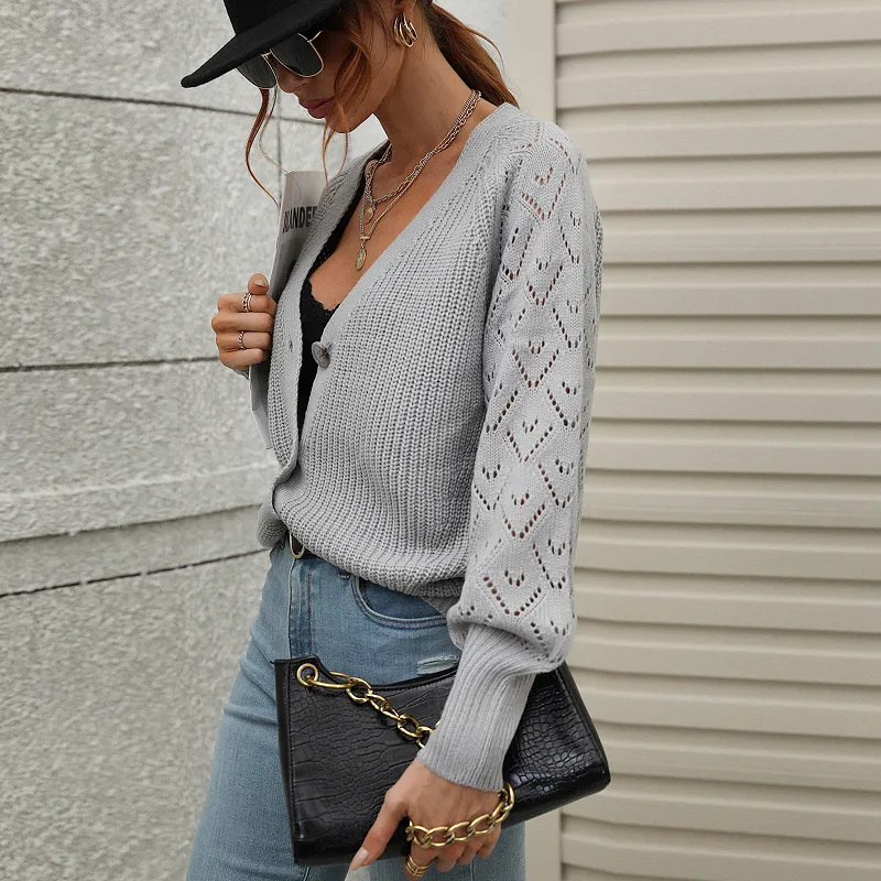 Balloon Sleeve Knit Cardigan With Buttons