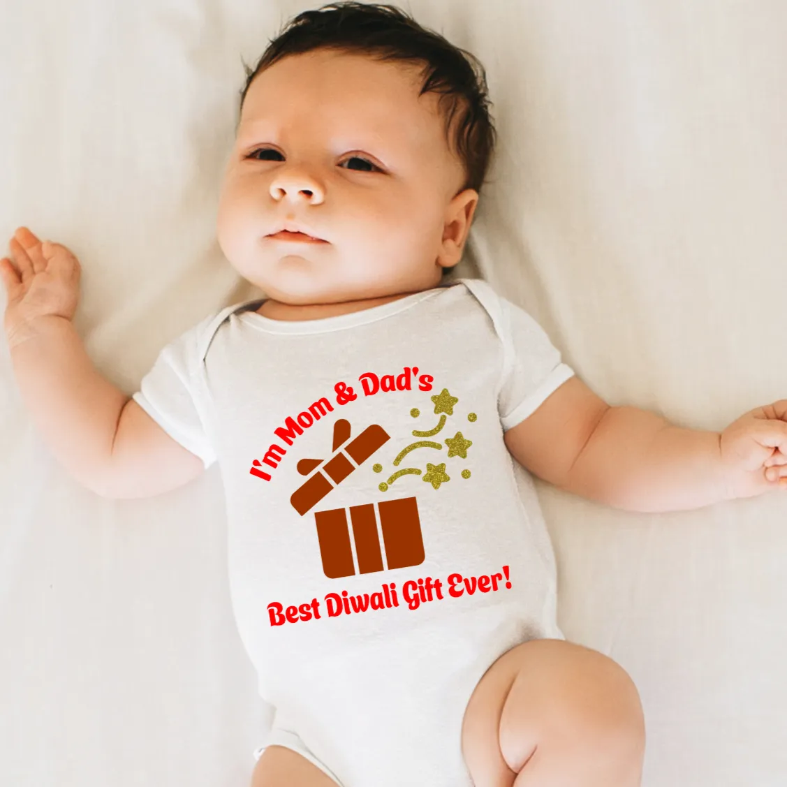 Best Diwali Gift Ever Glitter White Onesie/Full Romper/Tshirt