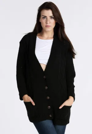 Black Chunky Cable Knit Pocket Cardigan