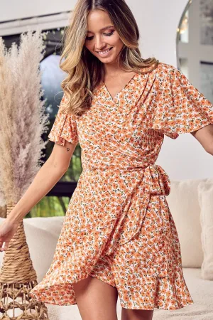 Blue Zone Planet |  BiBi Floral Tied Short Sleeve Mini Wrap Dress
