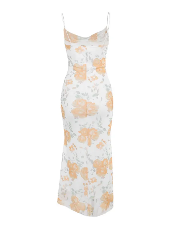 Blue Zone Planet |  Everly's Elegant Floral Print Spaghetti Strap Cowl Neck Maxi Dress