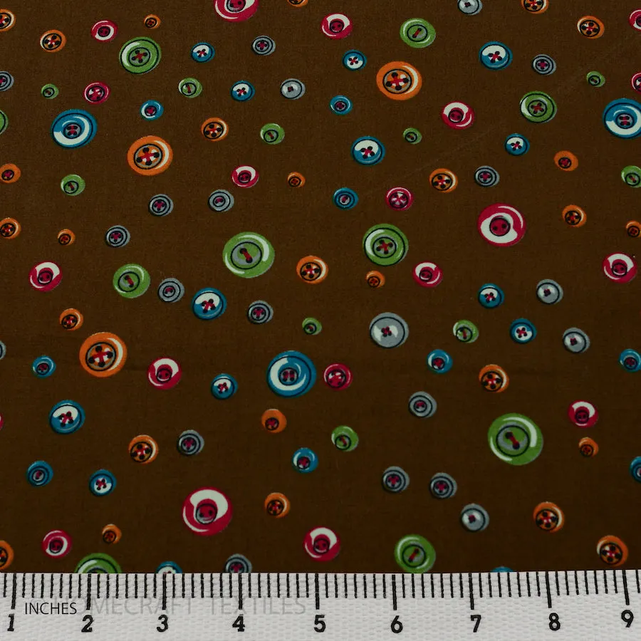 Brown Multi Buttons Cotton Print