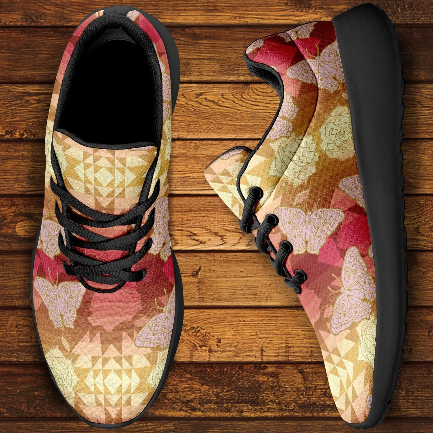Butterfly and Roses on Geometric Ikkaayi Sport Sneakers