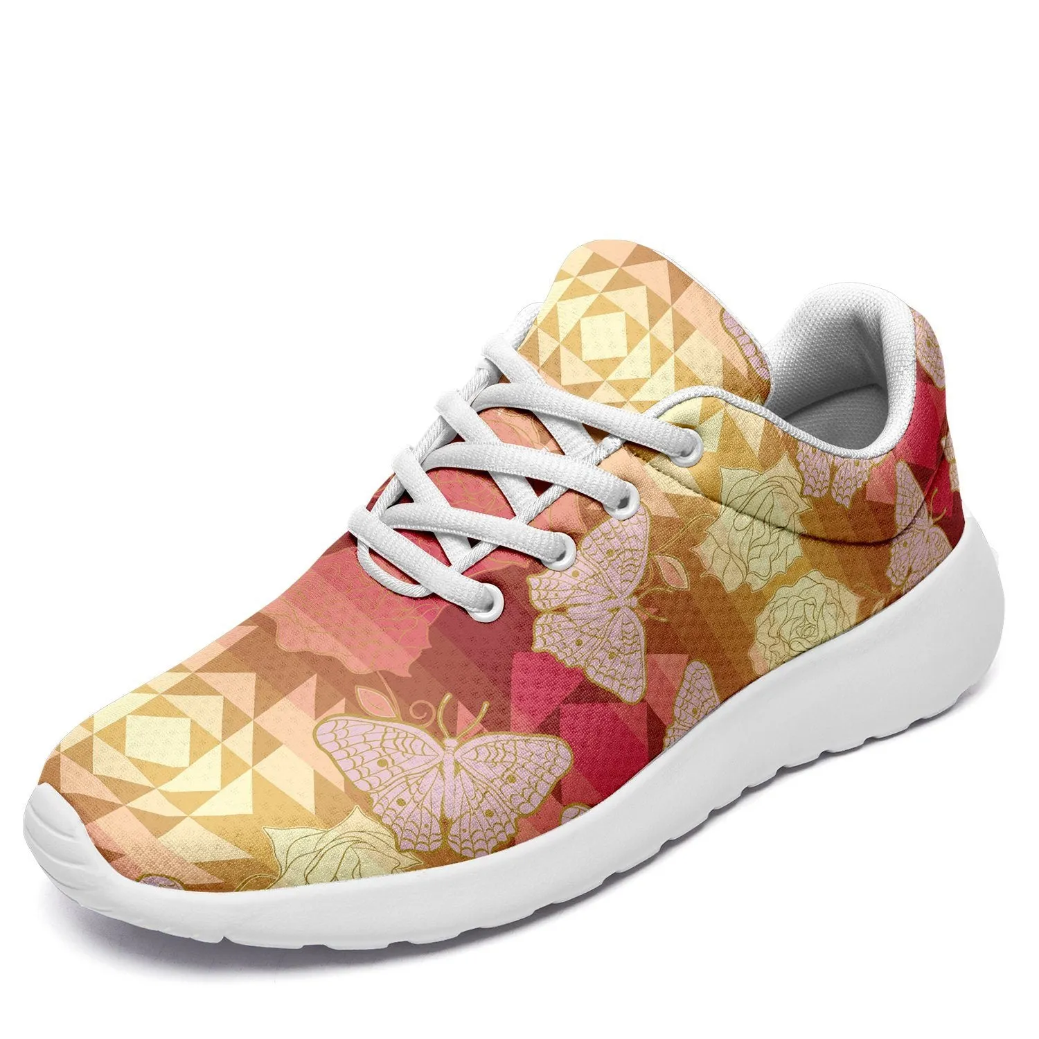 Butterfly and Roses on Geometric Ikkaayi Sport Sneakers