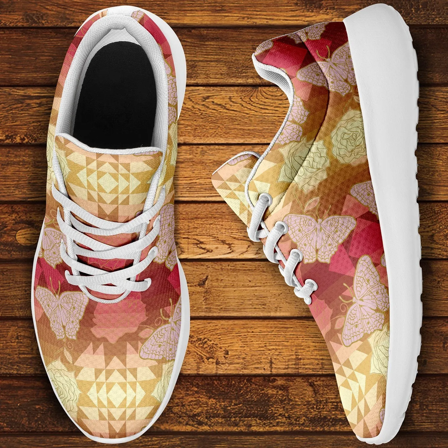 Butterfly and Roses on Geometric Ikkaayi Sport Sneakers