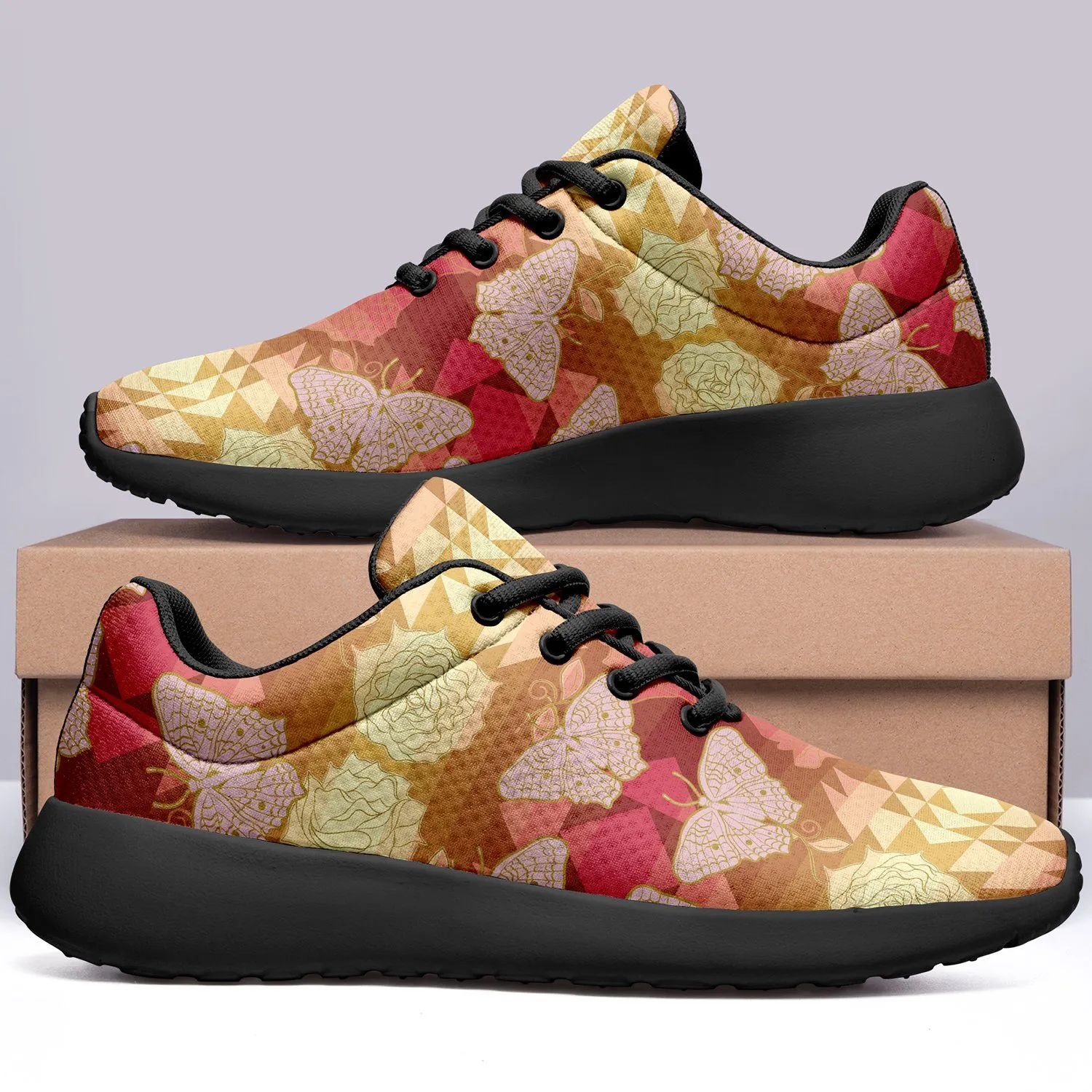 Butterfly and Roses on Geometric Ikkaayi Sport Sneakers