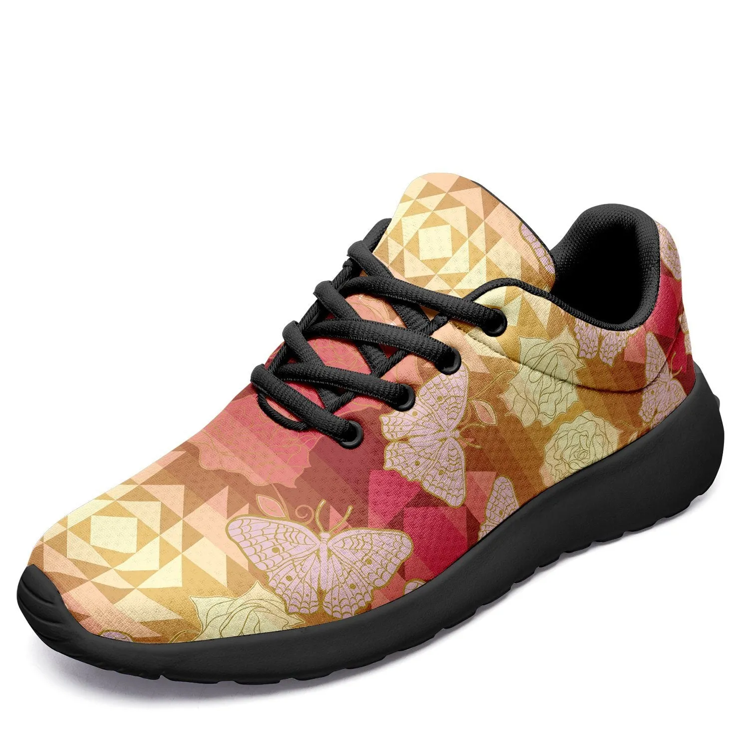 Butterfly and Roses on Geometric Ikkaayi Sport Sneakers