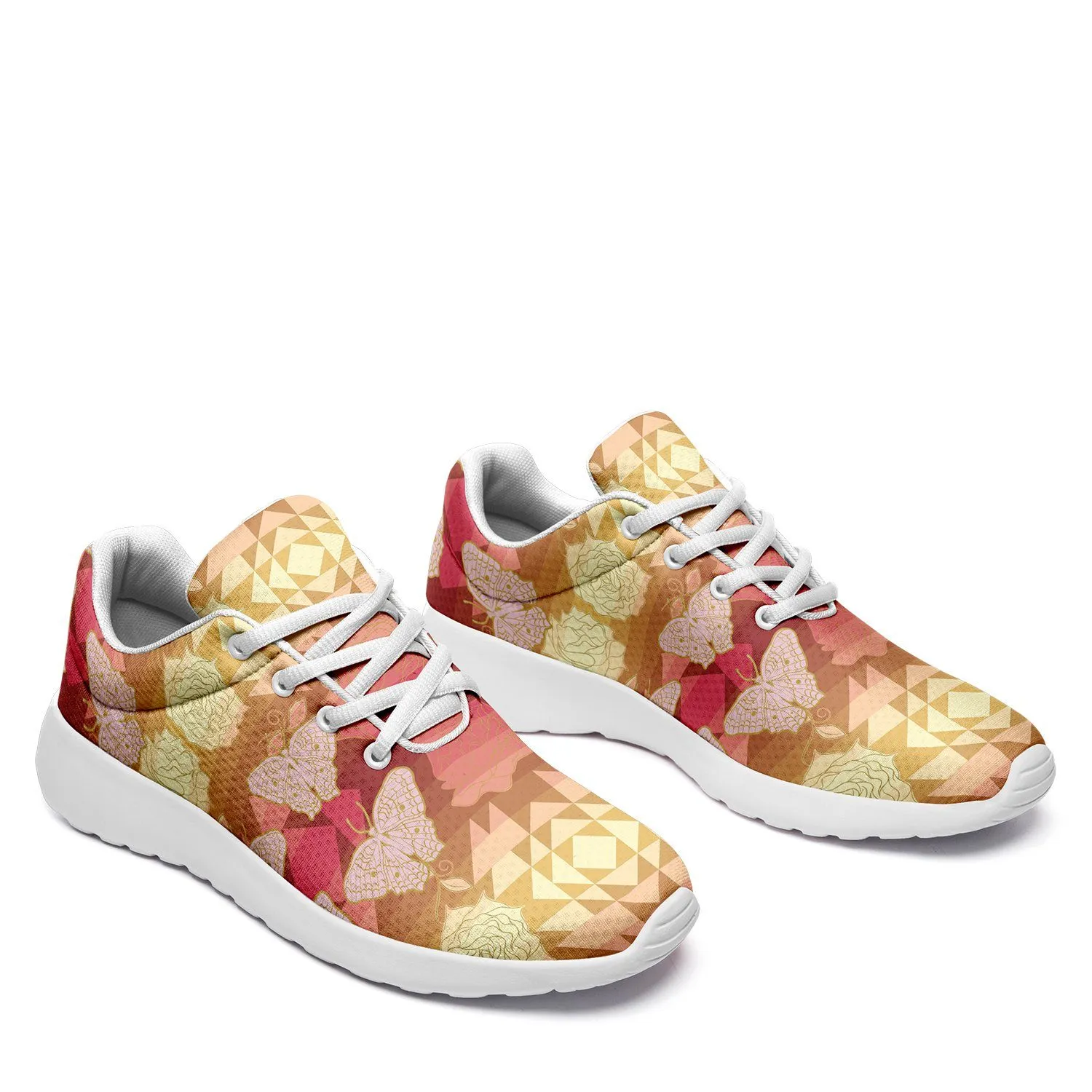 Butterfly and Roses on Geometric Ikkaayi Sport Sneakers