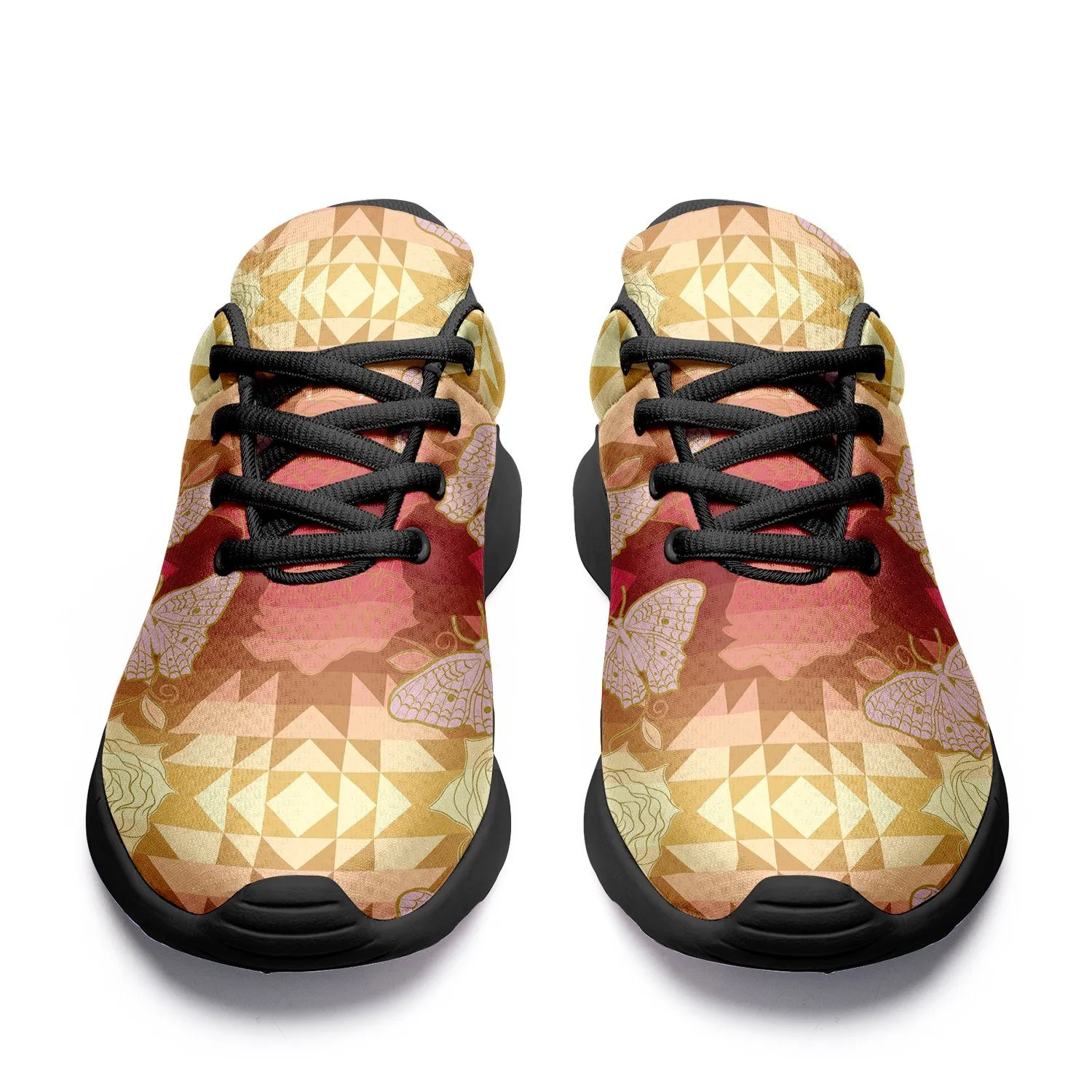 Butterfly and Roses on Geometric Ikkaayi Sport Sneakers