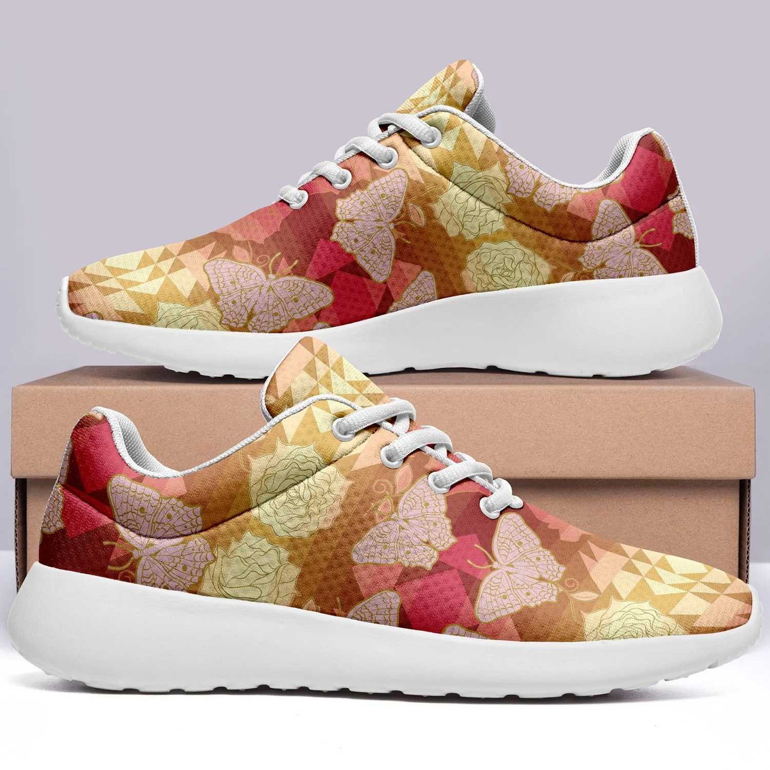 Butterfly and Roses on Geometric Ikkaayi Sport Sneakers