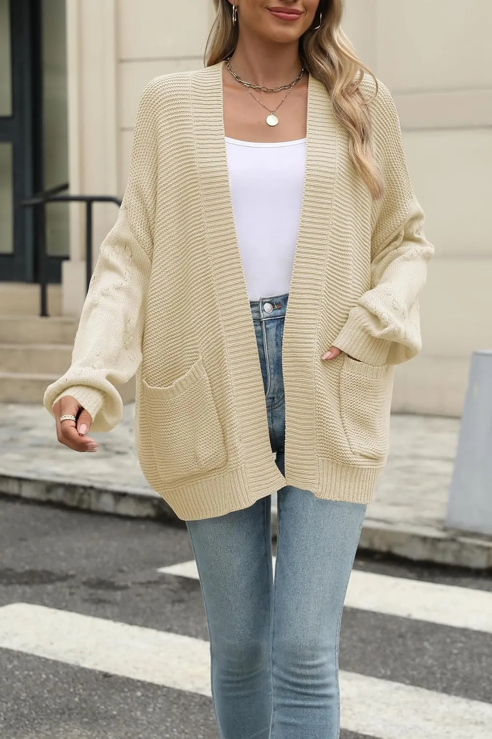 Cakulo Womens 2025 Oversized Chunky Cardigan Sweaters Fall Fashion Open Front Knit Long Sleeve Pockets Cardigans