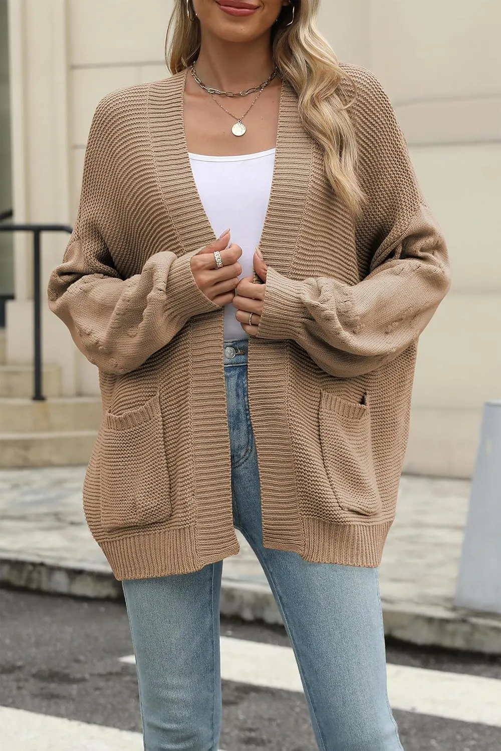 Cakulo Womens 2025 Oversized Chunky Cardigan Sweaters Fall Fashion Open Front Knit Long Sleeve Pockets Cardigans