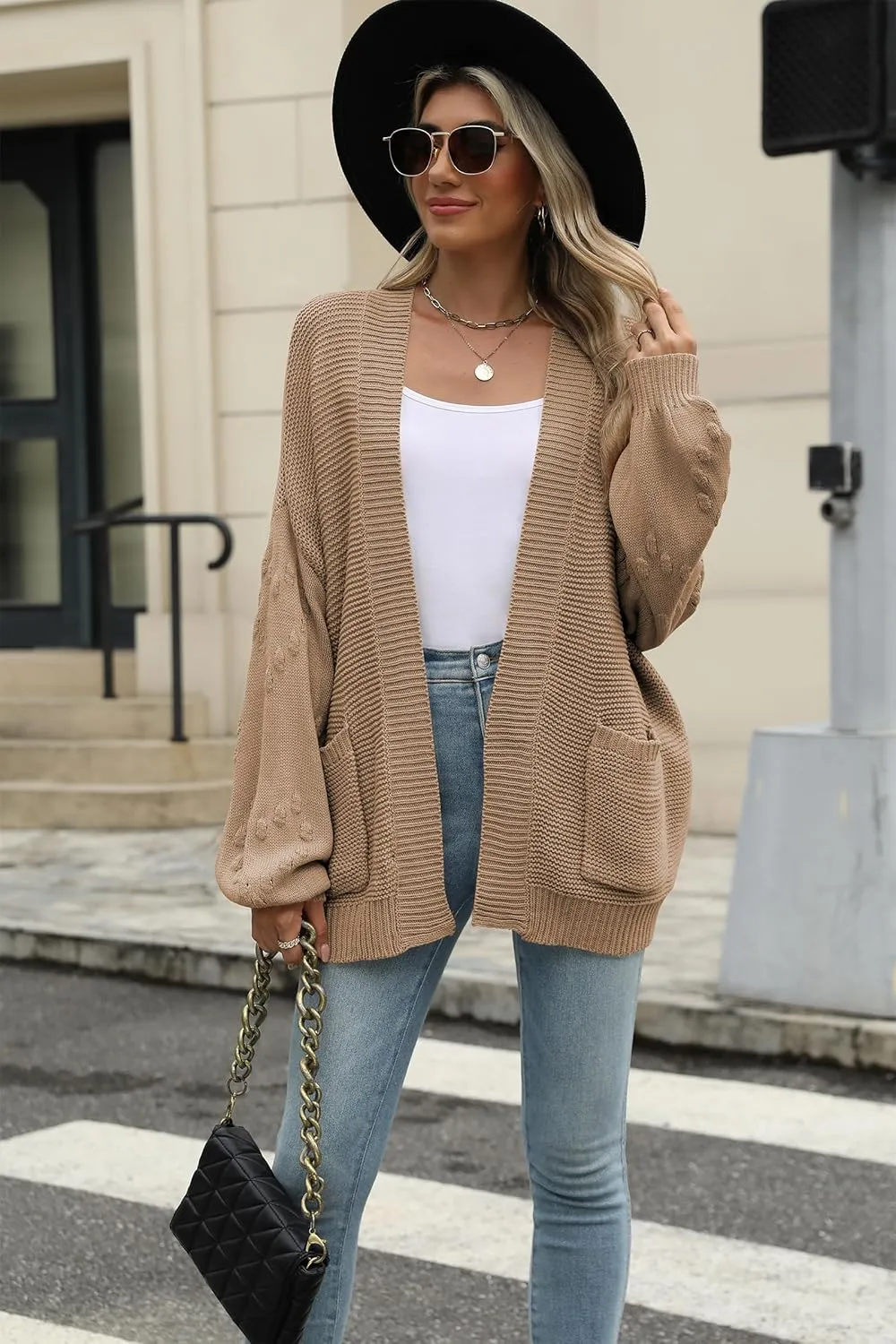 Cakulo Womens 2025 Oversized Chunky Cardigan Sweaters Fall Fashion Open Front Knit Long Sleeve Pockets Cardigans