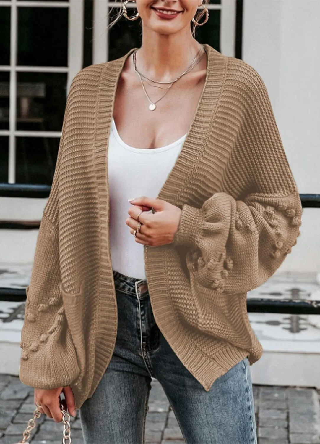 Cakulo Womens 2025 Oversized Chunky Cardigan Sweaters Fall Fashion Open Front Knit Long Sleeve Pockets Cardigans