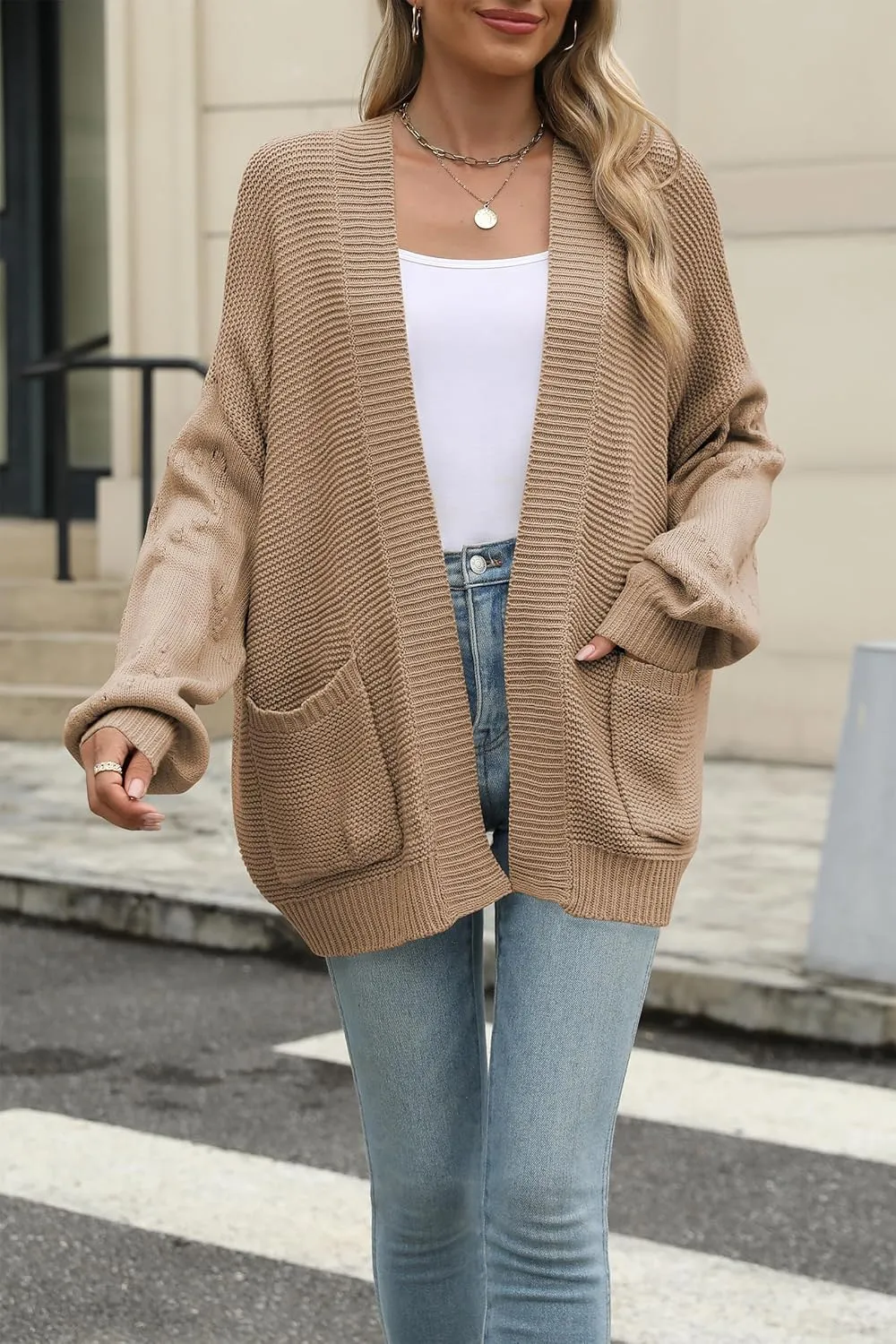 Cakulo Womens 2025 Oversized Chunky Cardigan Sweaters Fall Fashion Open Front Knit Long Sleeve Pockets Cardigans
