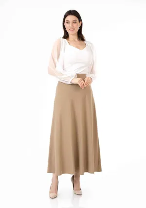 Camel A-Line Style Comfy Maxi Dress Skirt