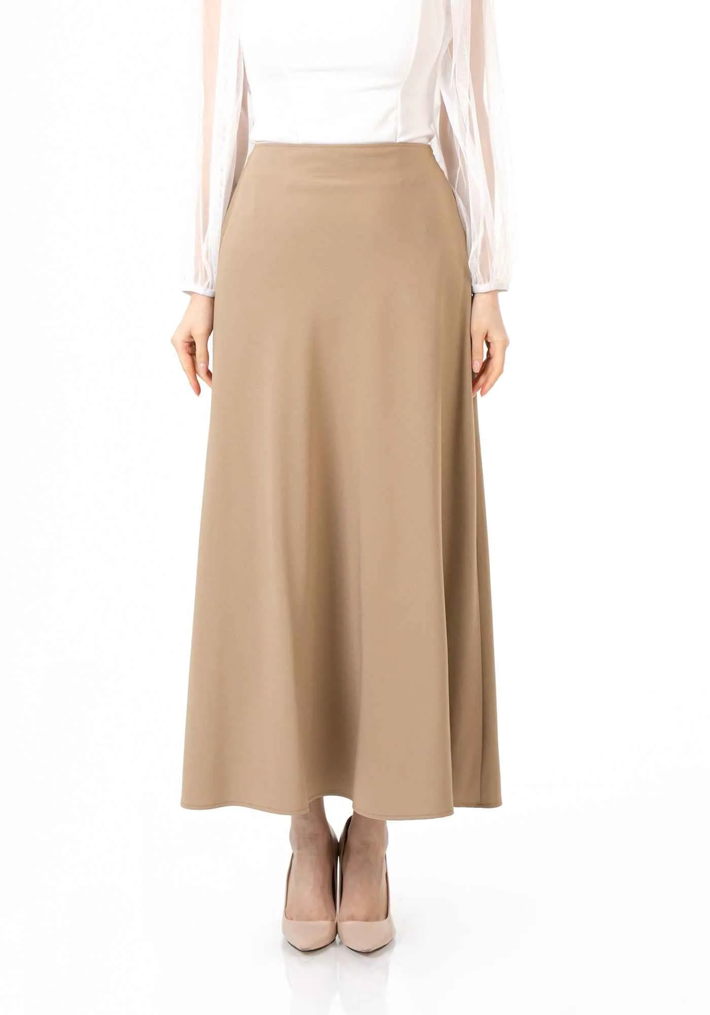 Camel A-Line Style Comfy Maxi Dress Skirt