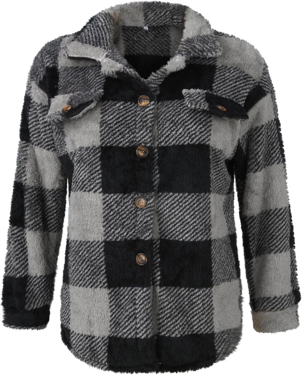 Cdiecer Women Flannel Jacket Fuzzy Plaid Jacket Button Down Teddy Coat Long Sleeve Sherpa Jackets Winter Warm Coats