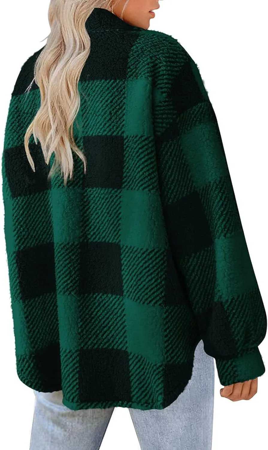 Cdiecer Women Flannel Jacket Fuzzy Plaid Jacket Button Down Teddy Coat Long Sleeve Sherpa Jackets Winter Warm Coats