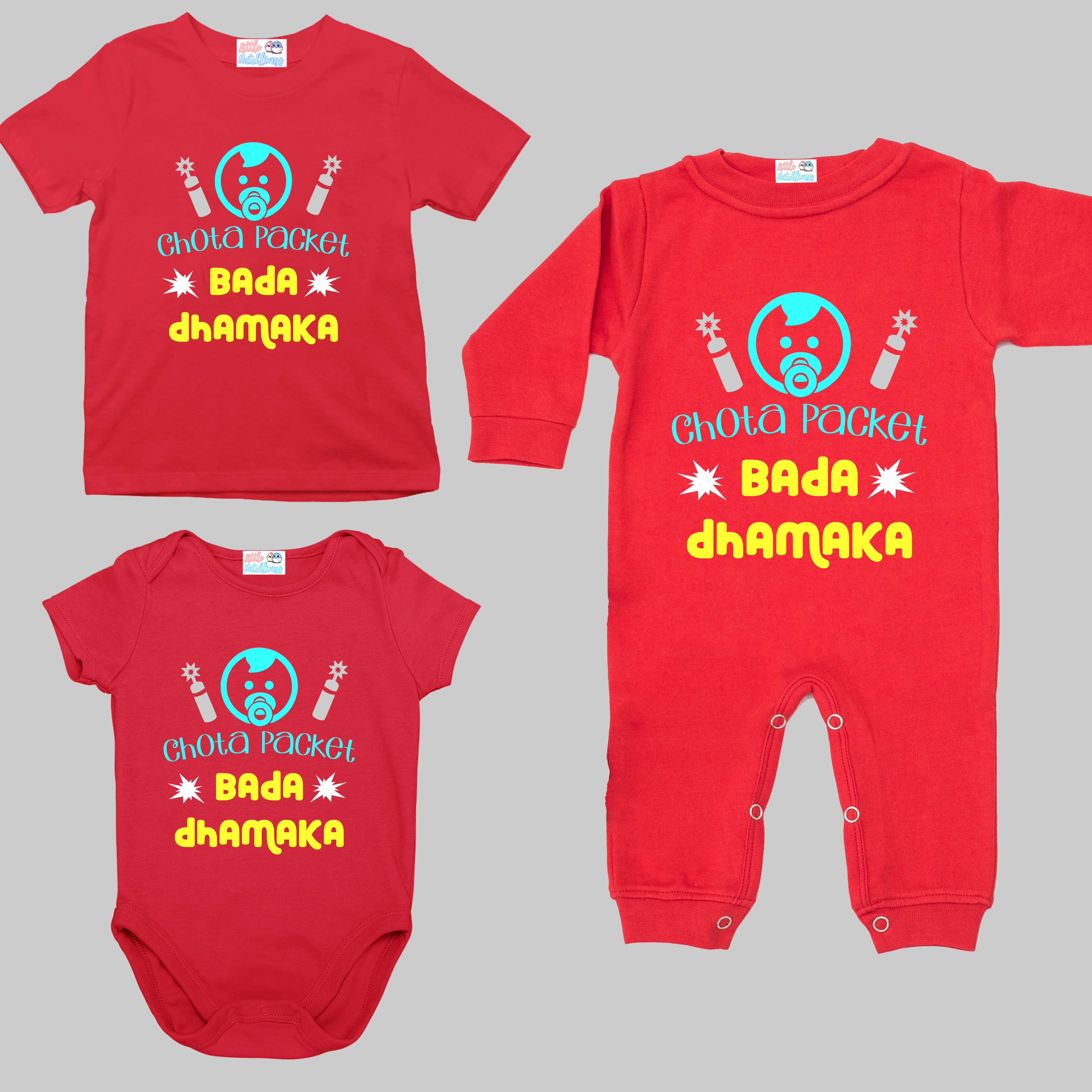 Chota Packet Bada Dhamaka Red Onesie/Full Romper/Tshirt