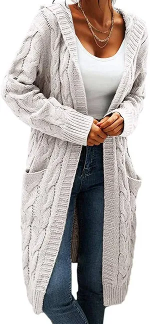 Chunky Cable Knit Hooded Duster