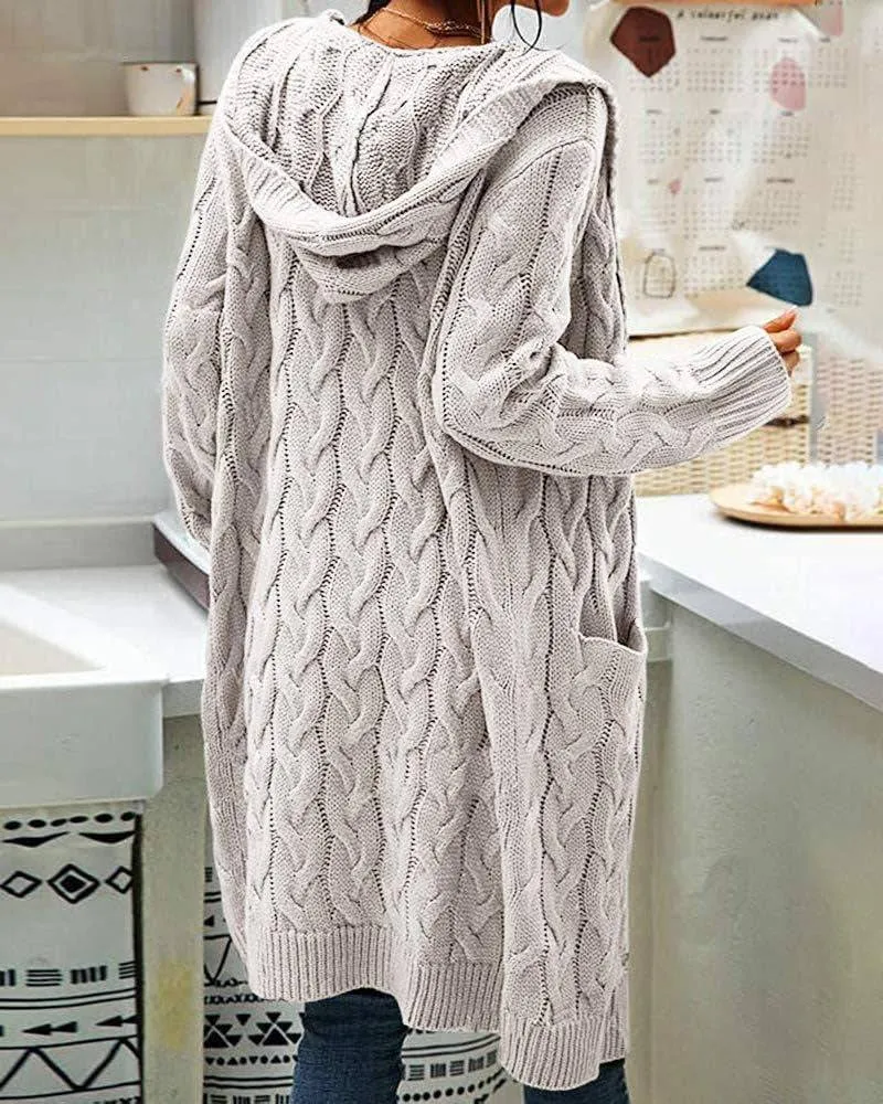 Chunky Cable Knit Hooded Duster
