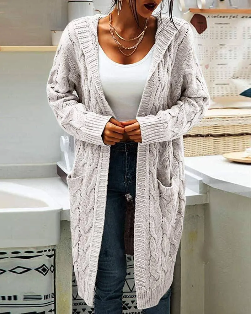 Chunky Cable Knit Hooded Duster
