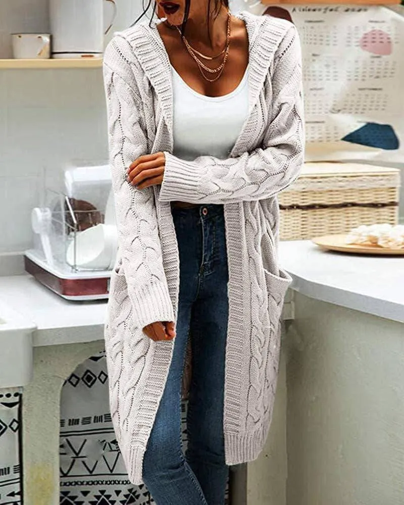 Chunky Cable Knit Hooded Duster