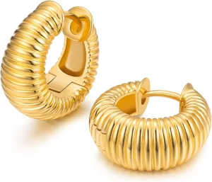 Chunky Gold Hoop Earrings for Women, Croissant 14k Gold Huggie Hoop Earrings, Fashion Jewelry, Lightweight Hypoallergenic for Sensitive Ears