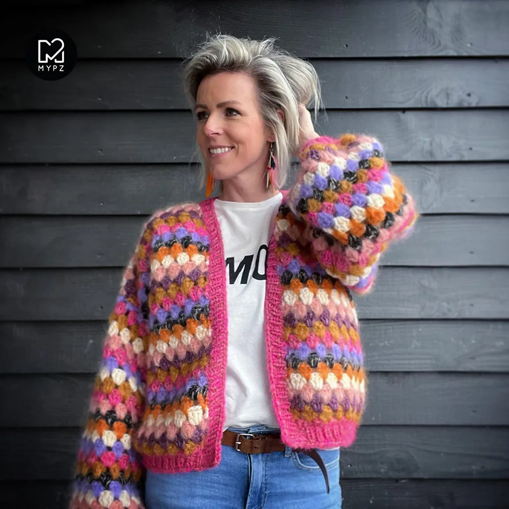 Crochet pattern - MYPZ short Mohair Granny stripes cardigan Rosé (ENG-NL)