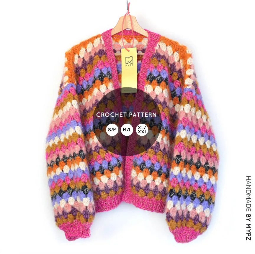 Crochet pattern - MYPZ short Mohair Granny stripes cardigan Rosé (ENG-NL)