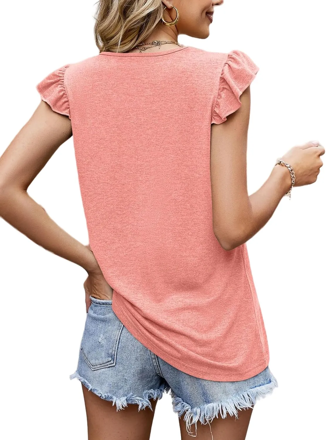 Cute Pleated Summer T-Shirt Tops for Womens 2024 Soft Ruffle Cap Sleeve Scoop Neck Basic Casual Tees Shirt Tops