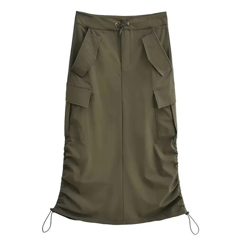 Double Drawstring Pocket Maxi Skirt