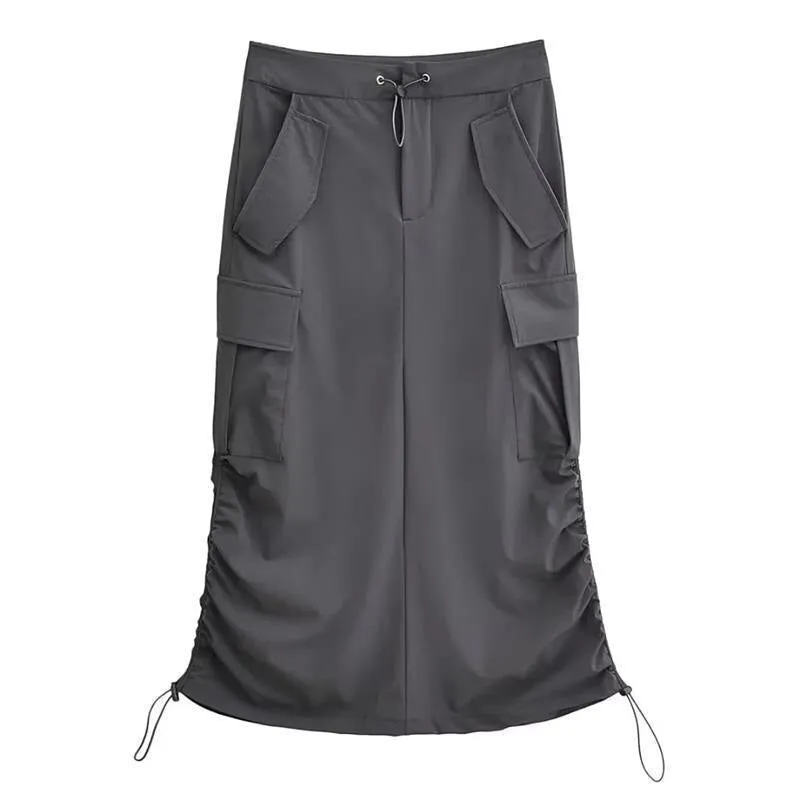 Double Drawstring Pocket Maxi Skirt