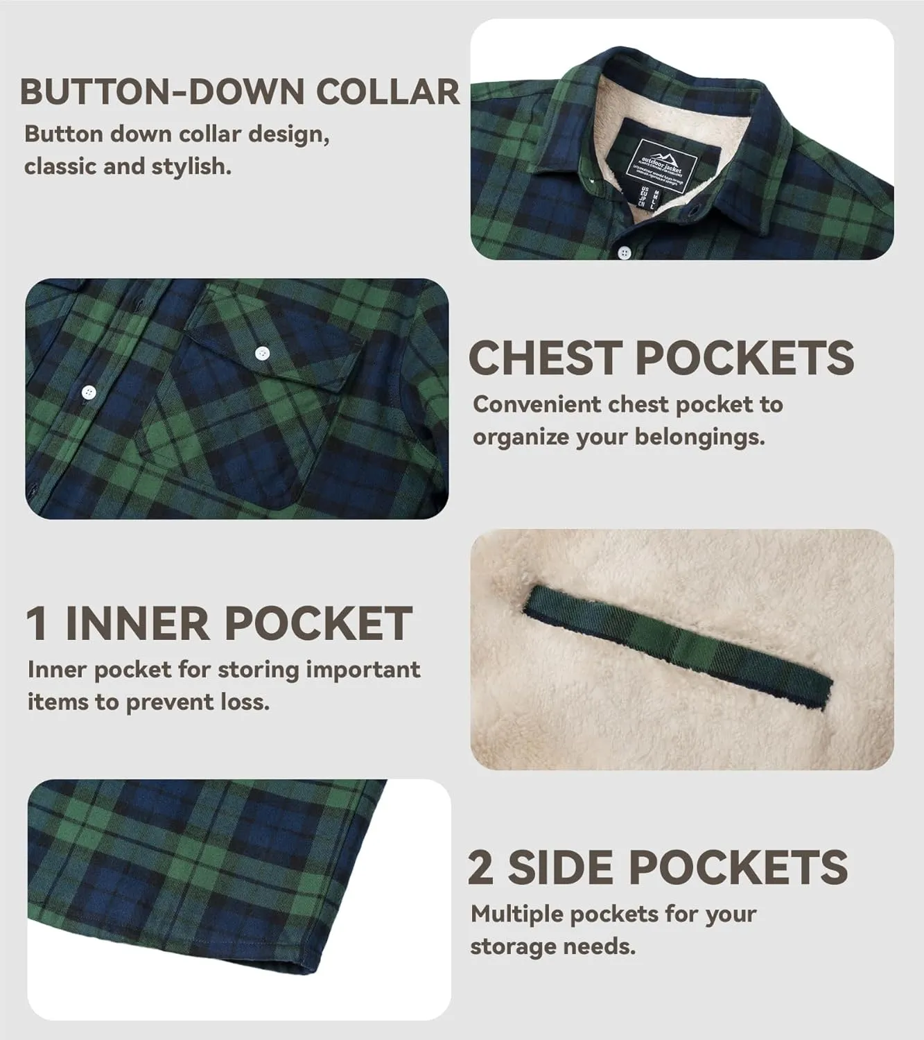 EKLENTSON Men's Flannel Shirt Jacket Thick Fleece Lined Jackets Plaid Sherpa Jacket Cotton Winter Jackets With 5 Pockets
