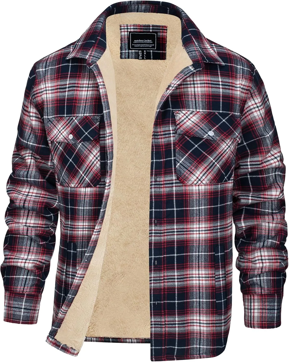 EKLENTSON Men's Flannel Shirt Jacket Thick Fleece Lined Jackets Plaid Sherpa Jacket Cotton Winter Jackets With 5 Pockets